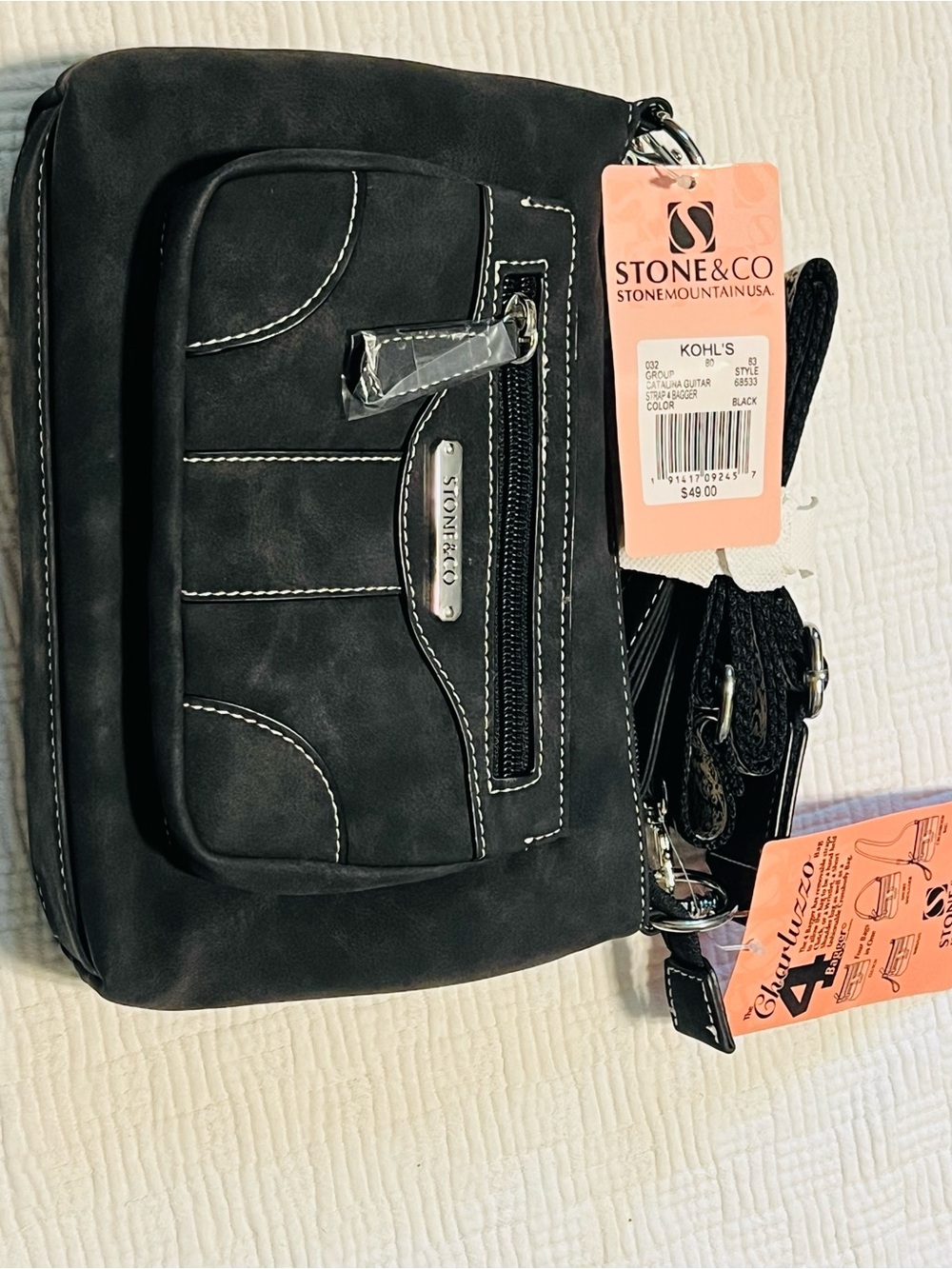 Stone & Co. Black Messenger Crossbody Bag with Contrast Stitching